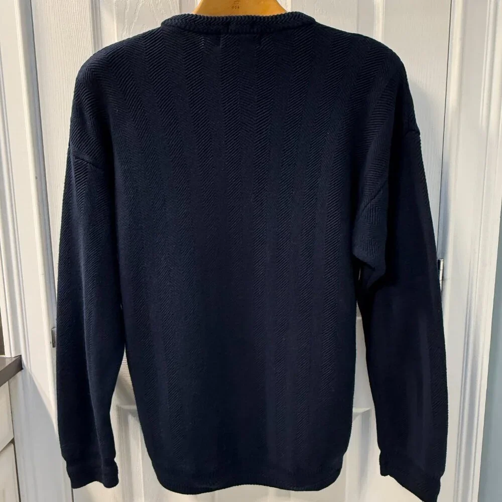 Vtg Chaps Ralph Lauren Hand Framed Rib Knit Cotton Sweater Navy Gold Crown XL